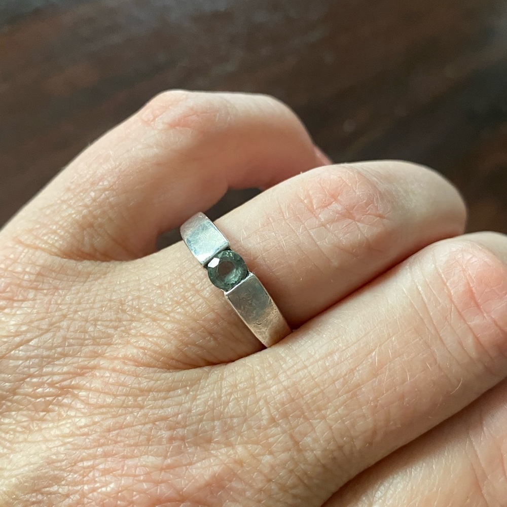 Tension Set Silver Ring with Sapphire